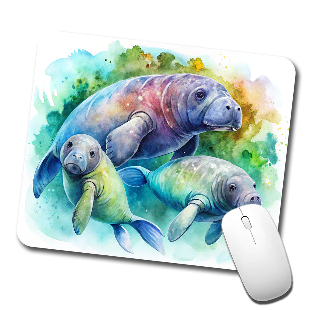 Manatees Family Watercolor Low Profile Mouse Pad Mat