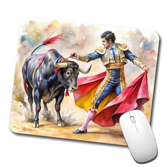 Matador And Bull Fighting In Ring Watercolor Low Profile Mouse Pad Mat