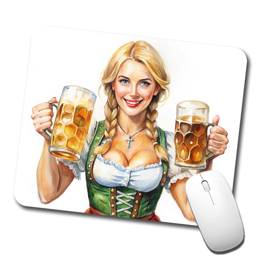 Oktoberfest German Barmaid With A Beer Mugs Low Profile Mouse Pad Mat
