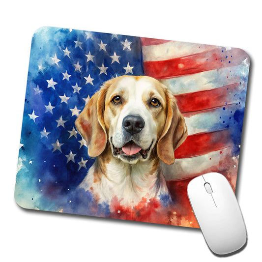 Patriotic Dog Watercolor American Flag Background Low Profile Mouse Pad Mat