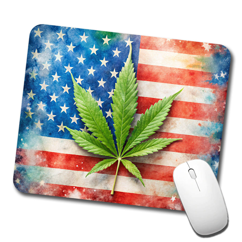 Patriotic Marijuana Leaf on American Flag Background Low Profile Mouse Pad Mat