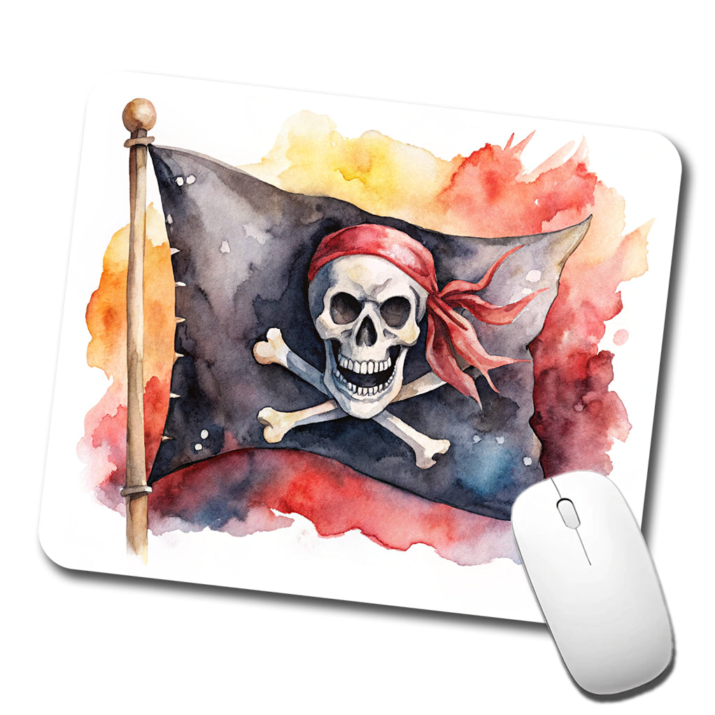 Pirate Jolly Roger Skull Crossbones Flag Watercolor Low Profile Mouse Pad Mat