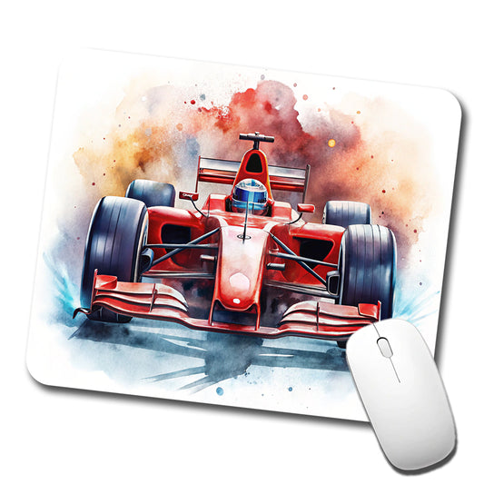 Red Sports Racing Car Watercolor Low Profile Mouse Pad Mat