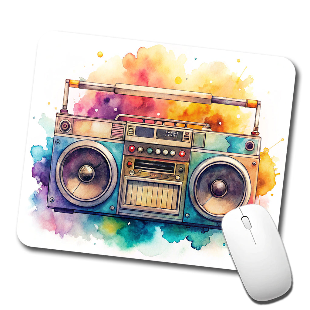 Retro Boom Box Radio Cassette Player Watercolor Low Profile Mouse Pad Mat