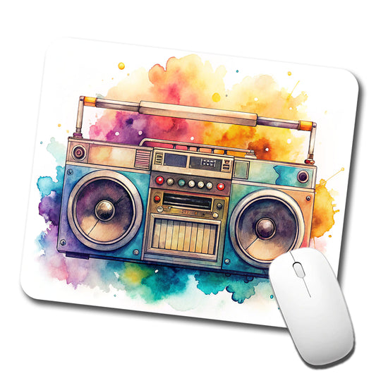Retro Boom Box Radio Cassette Player Watercolor Low Profile Mouse Pad Mat