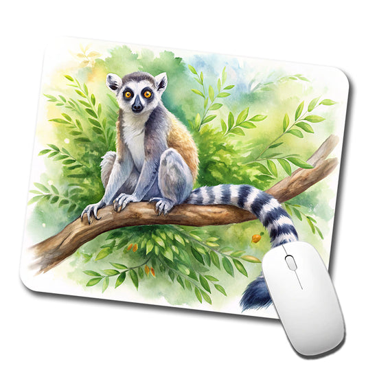 Ring-Tailed Lemur In Tree Watercolor Low Profile Mouse Pad Mat