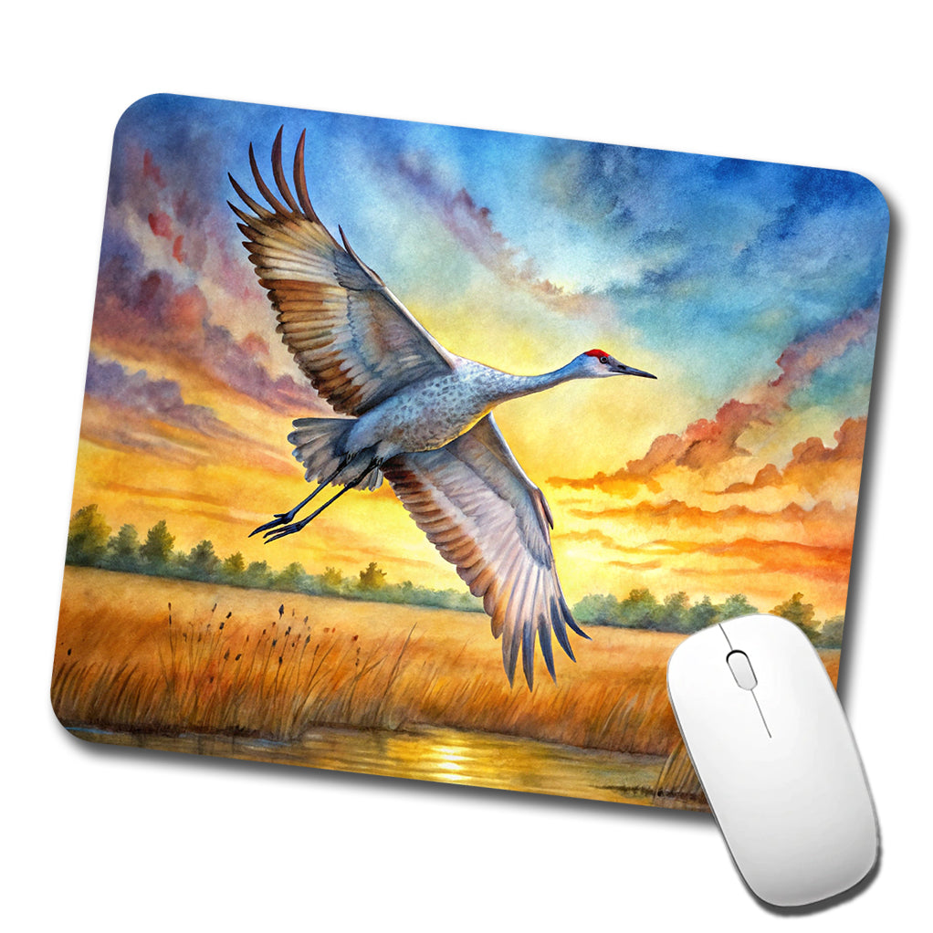 Sandhill Crane In Flight At Sunset Watercolor Low Profile Mouse Pad Mat