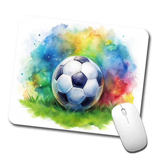 Soccer Ball On Field Watercolor Low Profile Mouse Pad Mat