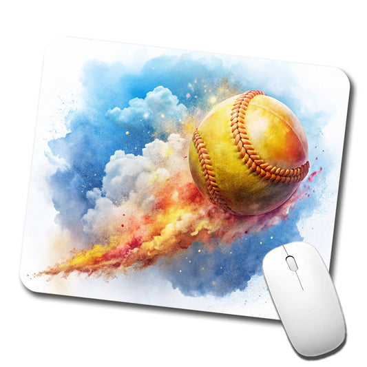 Softball Rocketing Through The Sky Watercolor Low Profile Mouse Pad Mat