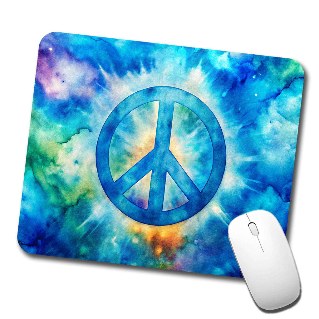 Solid Blue Peace Symbol Tie Dye Background Hippie Watercolor Low Profile Mouse Pad Mat
