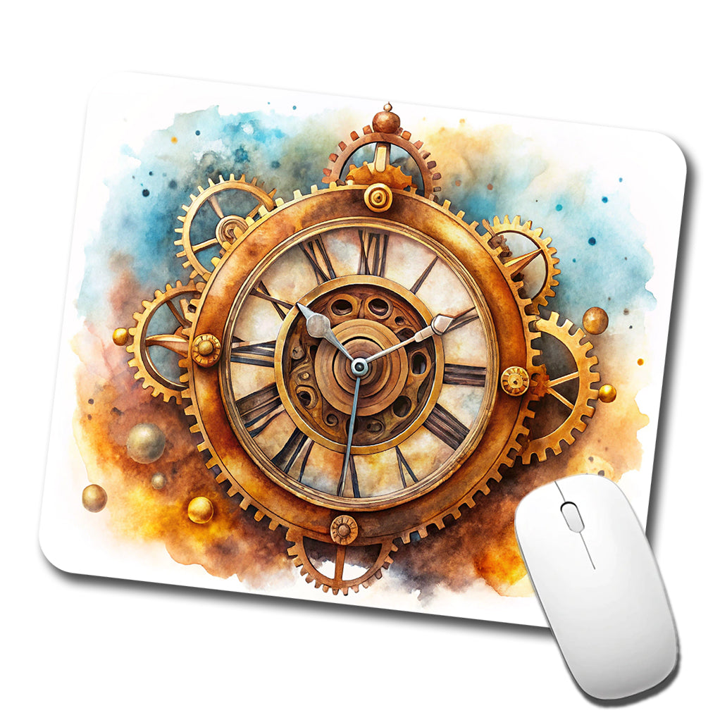 Steampunk Clock Fantasy Sci-fi Watercolor Low Profile Mouse Pad Mat