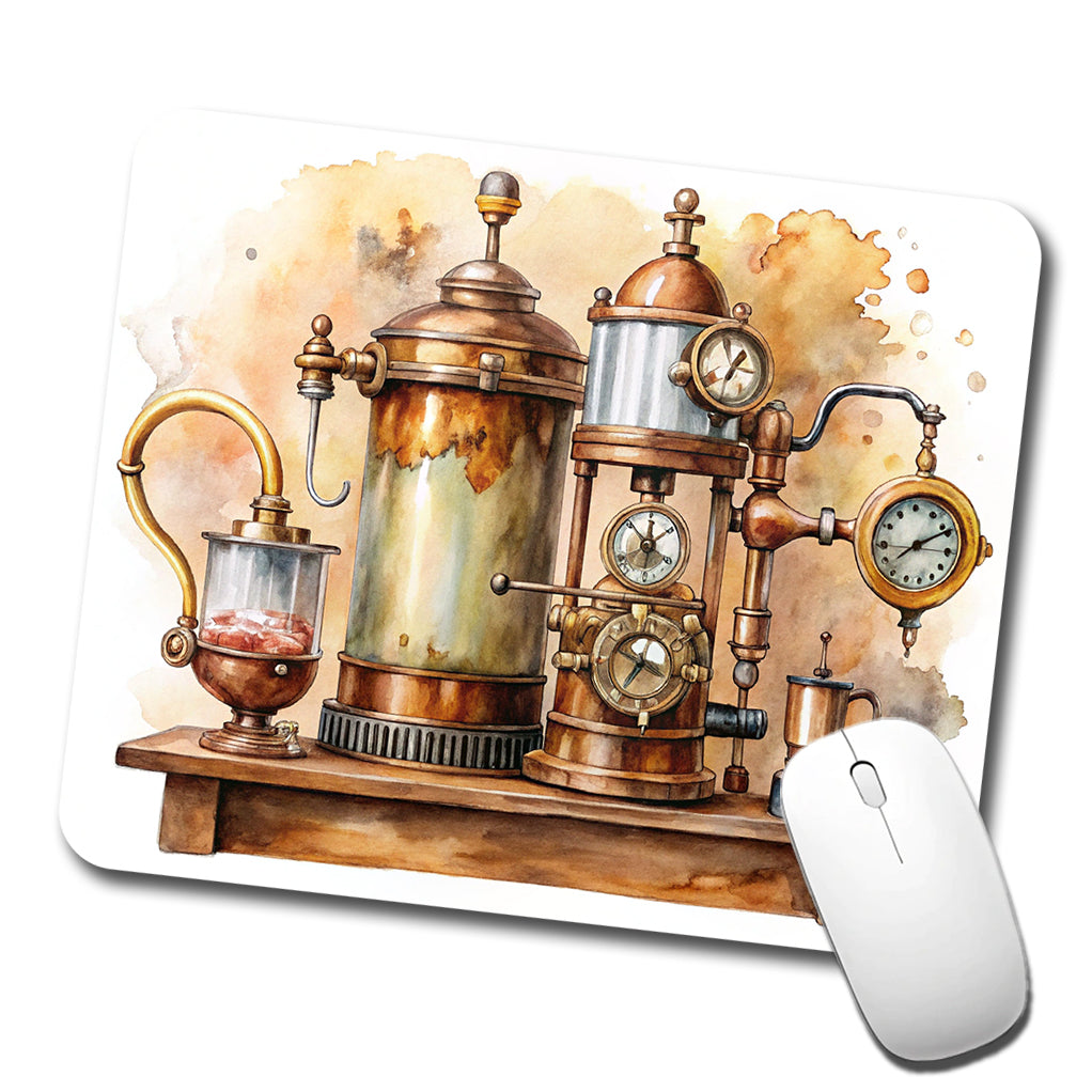 Steampunk Coffee Maker Fantasy Sci-fi Watercolor Low Profile Mouse Pad Mat