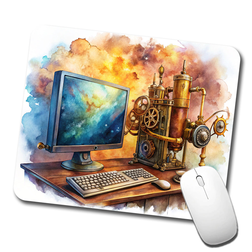 Steampunk Desktop PC Computer Fantasy Sci-fi Watercolor Low Profile Mouse Pad Mat
