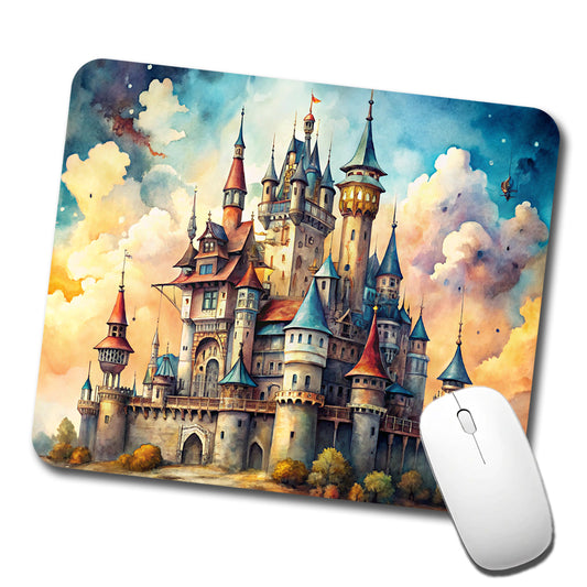 Steampunk Fantasy Castle Watercolor Low Profile Mouse Pad Mat