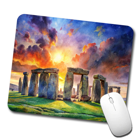 Stonehenge England At Dusk Watercolor Low Profile Mouse Pad Mat
