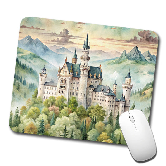 German Castle Watercolor Beautiful Neuschwanstein Low Profile Mouse Pad Mat