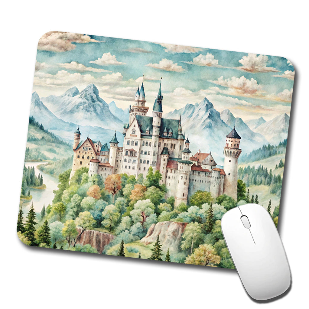 German Castle Watercolor Neuschwanstein Low Profile Mouse Pad Mat