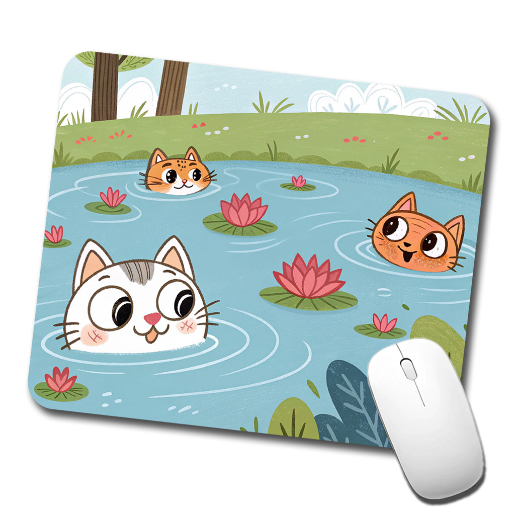 Cats Swimming In Pond Cute Low Profile Mouse Pad Mat