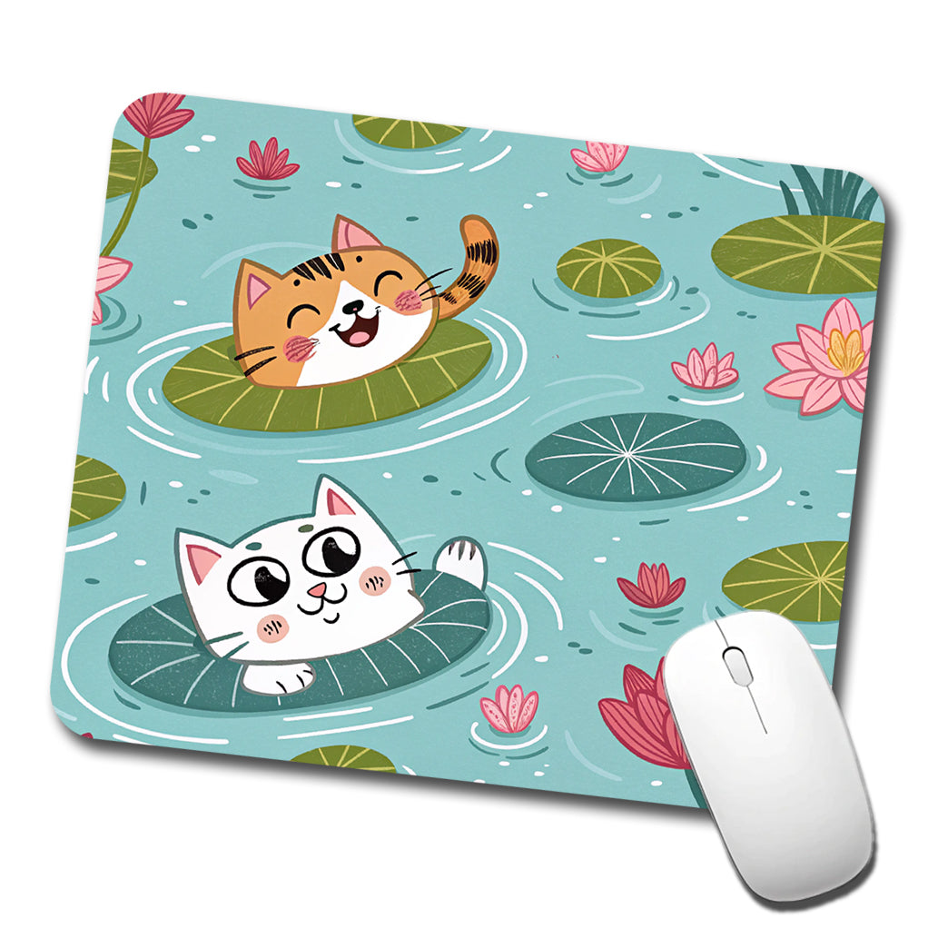 Cats Swimming In Pond Low Profile Mouse Pad Mat