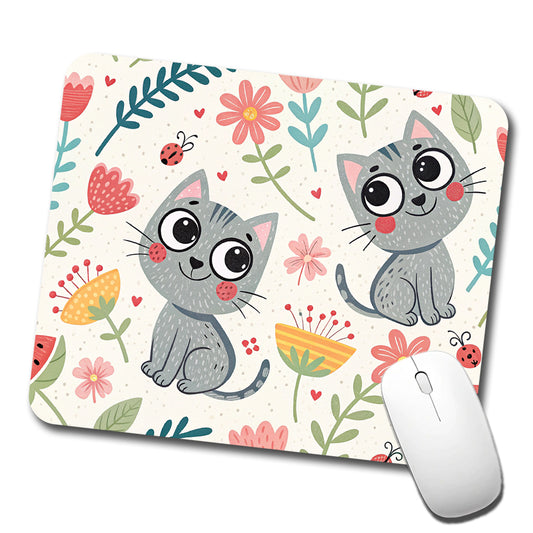 Cute Gray Cats Low Profile Mouse Pad Mat