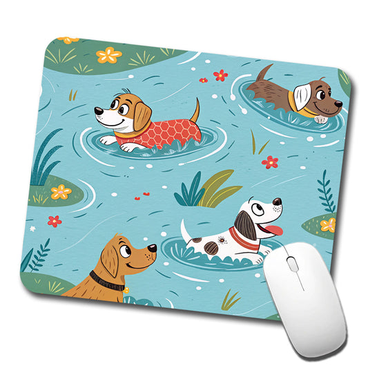 Dogs Swimming Playing In Pond Low Profile Mouse Pad Mat