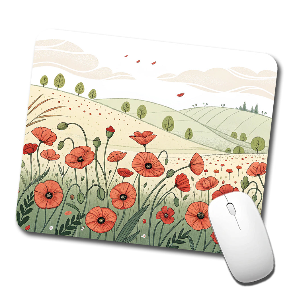 Field Of Poppies Poppy Flowers Low Profile Mouse Pad Mat