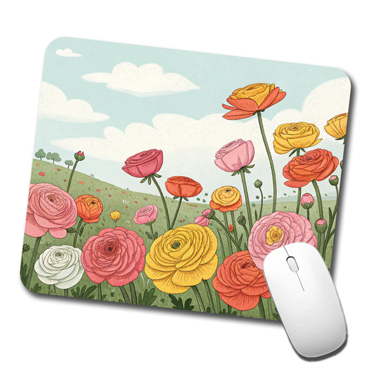 Field Of Ranunculus Flowers Low Profile Mouse Pad Mat