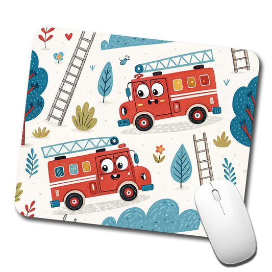 Firetrucks Cartoon Style Low Profile Mouse Pad Mat