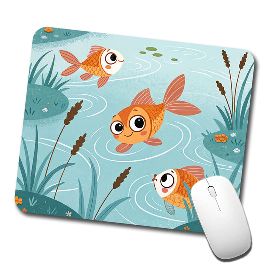 Gold Fish Swimming In Pond Low Profile Mouse Pad Mat