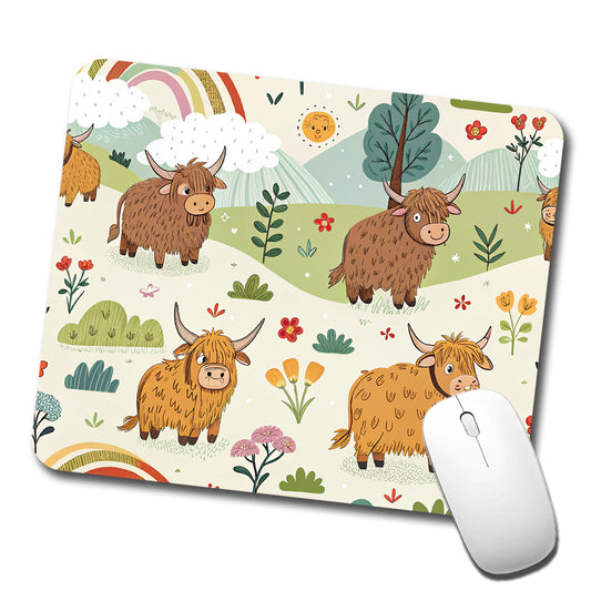 Highland Cows Scattered Low Profile Mouse Pad Mat