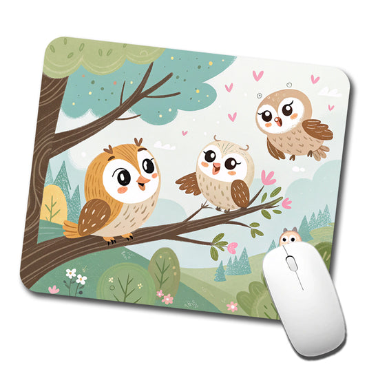 Kawaii Barn Owls Low Profile Mouse Pad Mat