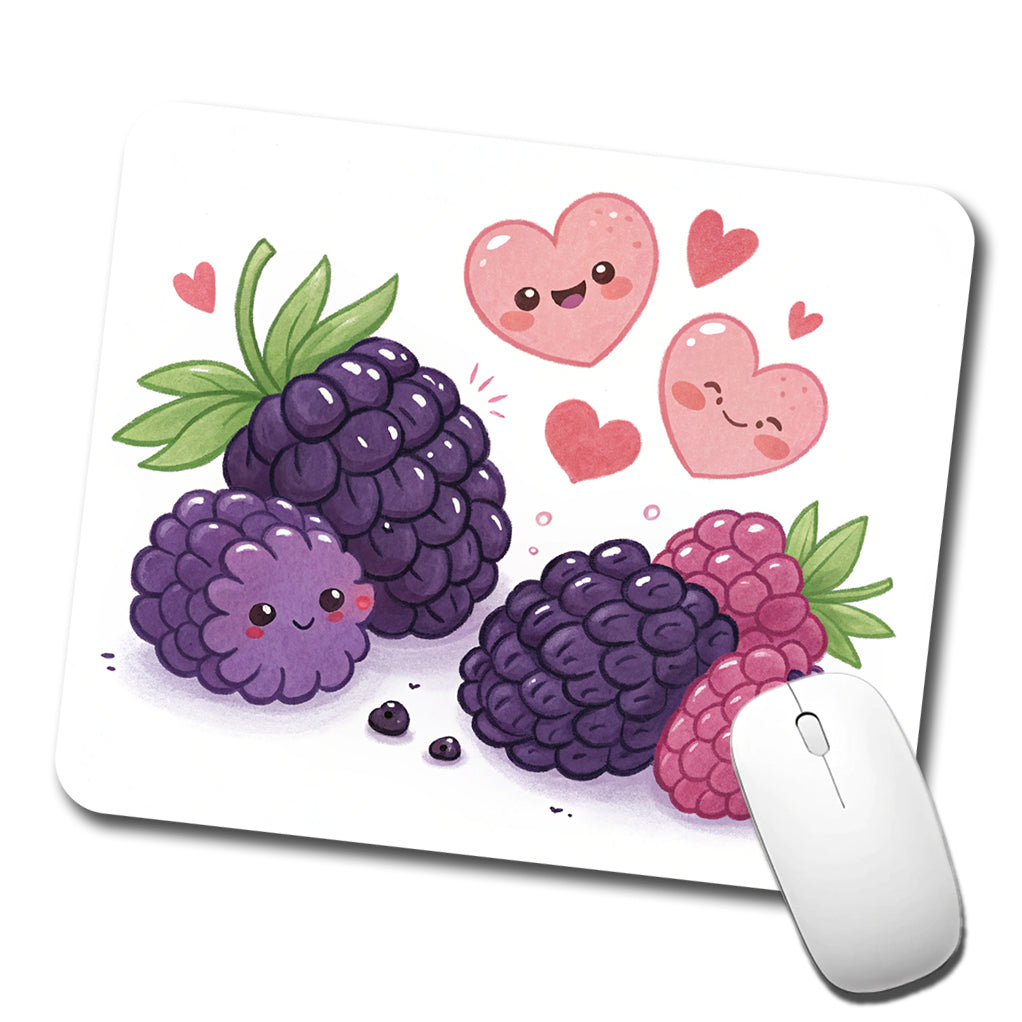 Kawaii Blackberries And Hearts Low Profile Mouse Pad Mat