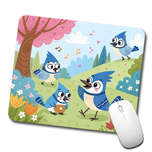 Kawaii Blue Jays Birds Low Profile Mouse Pad Mat
