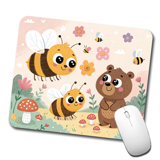 Kawaii Bumble Bees Bear Low Profile Mouse Pad Mat