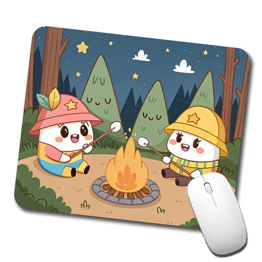Kawaii Camping Roasting Marshmallows Low Profile Mouse Pad Mat