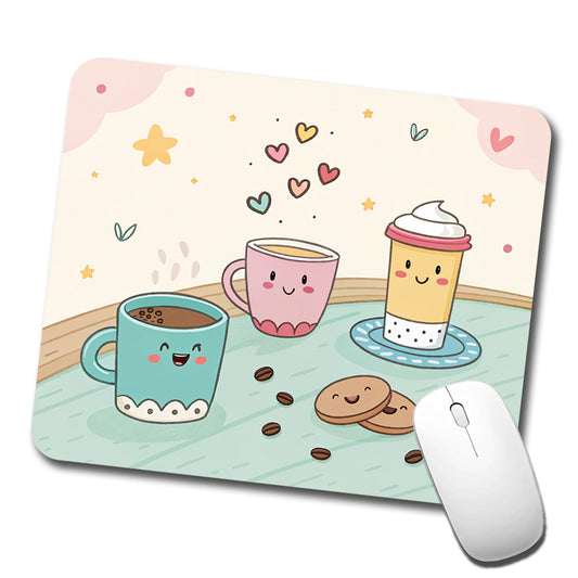 Kawaii Coffee Cups Latte Cappuccino Low Profile Mouse Pad Mat