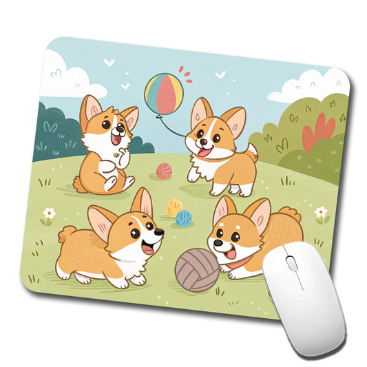 Kawaii Corgis Dogs Playing Low Profile Mouse Pad Mat