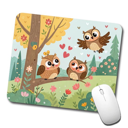 Kawaii Great Horned Owls Low Profile Mouse Pad Mat