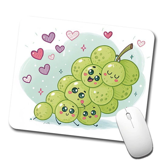 Kawaii Green Grapes And Hearts Low Profile Mouse Pad Mat