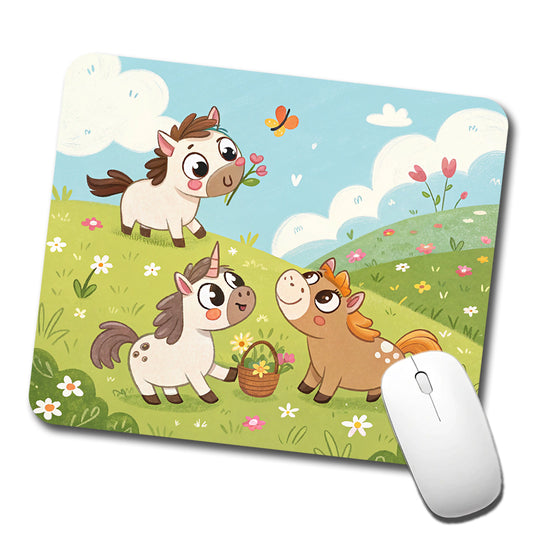 Kawaii Horses Playing Low Profile Mouse Pad Mat