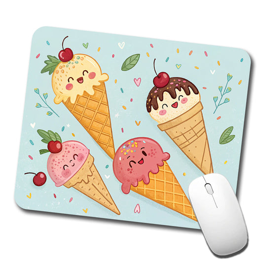 Kawaii Ice Cream Cones Low Profile Mouse Pad Mat