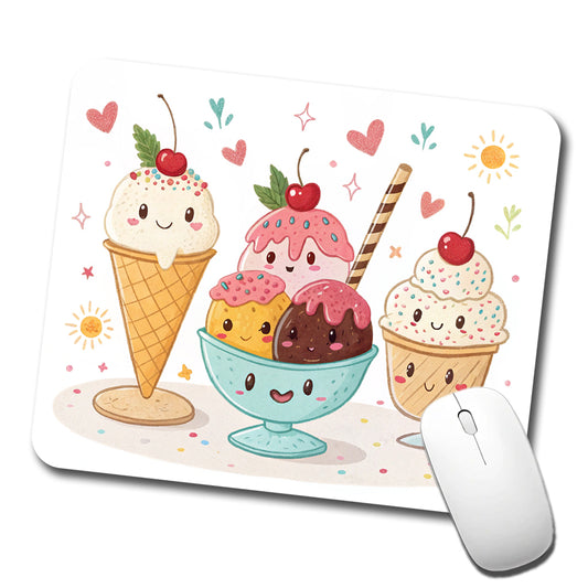 Kawaii Ice Cream Sundaes Low Profile Mouse Pad Mat