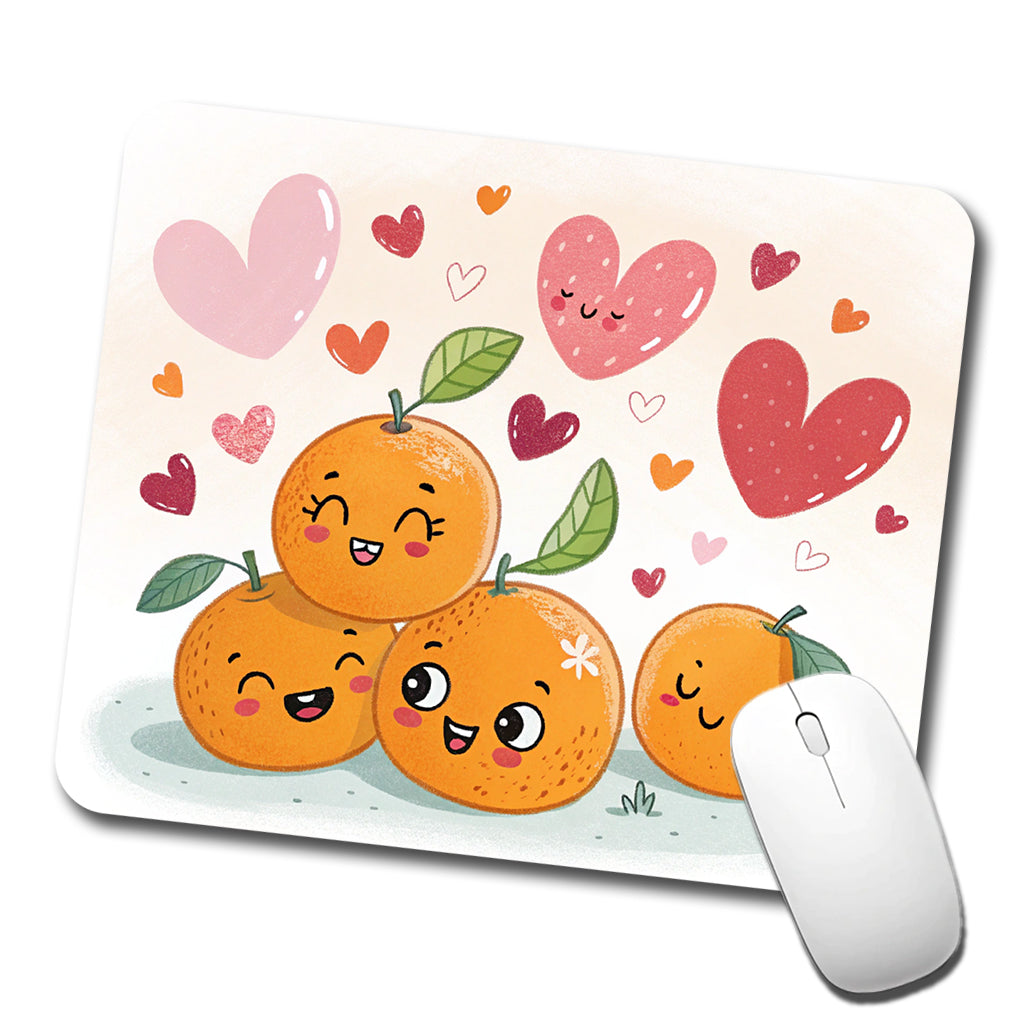 Kawaii Oranges And Hearts Low Profile Mouse Pad Mat