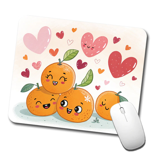 Kawaii Oranges And Hearts Low Profile Mouse Pad Mat