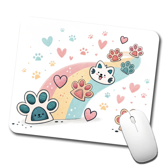 Kawaii Paw Prints And Hearts Sty Low Profile Mouse Pad Mat