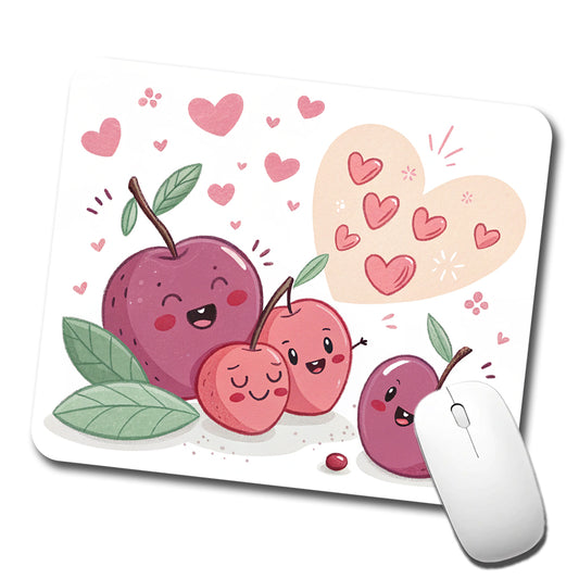 Kawaii Plums And Hearts Low Profile Mouse Pad Mat