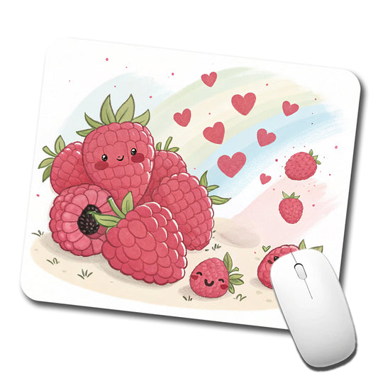 Kawaii Raspberries And Hearts Low Profile Mouse Pad Mat