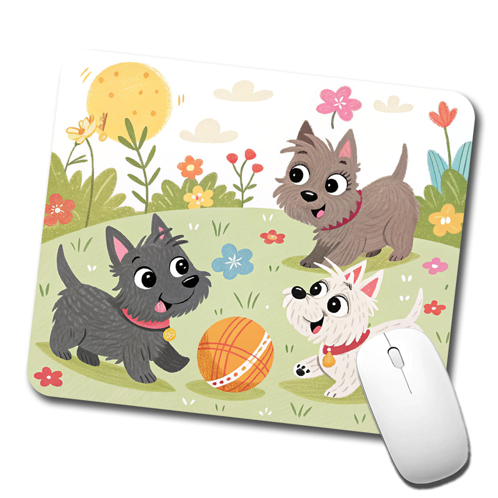 Kawaii Scottish Terriers Dogs Low Profile Mouse Pad Mat