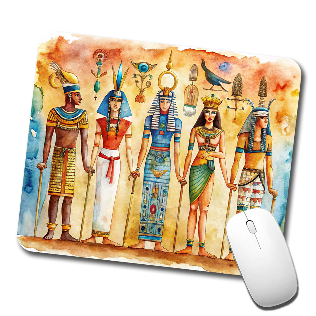 Ancient Egyptian Hieroglyphics Pharaohs Gods Watercolor Low Profile Mouse Pad Mat