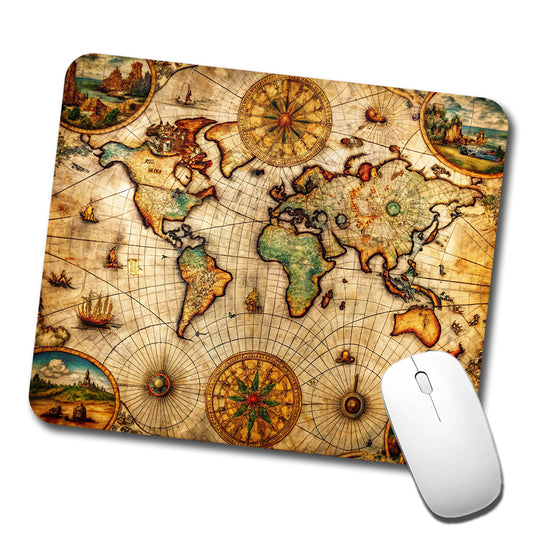 Ancient Maritime Nautical World Map Low Profile Mouse Pad Mat